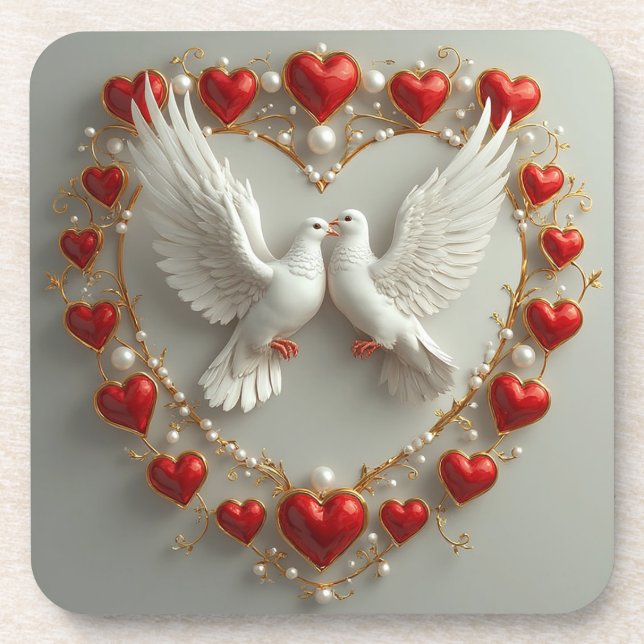 Elegant Pair of Doves Symbolising Love and Unity Coaster (Front)