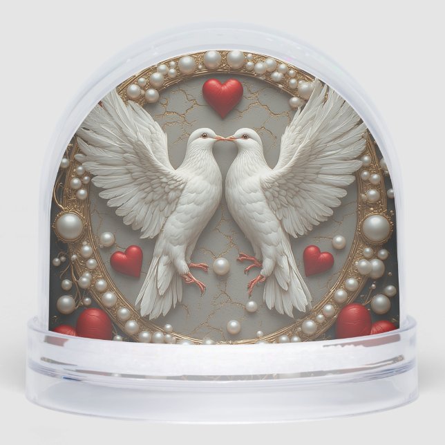 Elegant Pair of Doves Symbolising Love and Unity Snowglobe (Front)