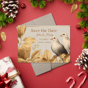 Elegant Pair of Doves with Gold Leaf Save the Date Acrylic Invitations