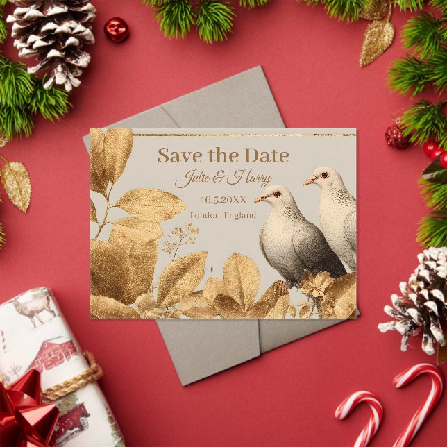 Elegant Pair of Doves with Gold Leaf Save the Date Acrylic Invitations (Insitu (Holiday))