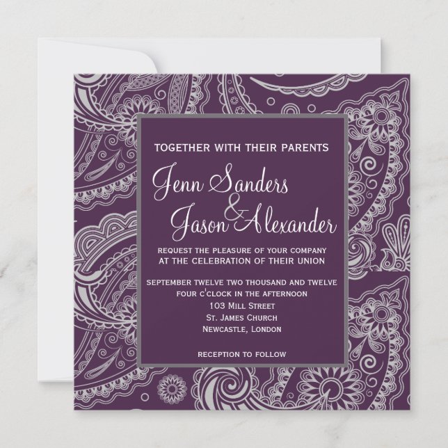 Elegant Paisley Formal Wedding Invitation (Front)