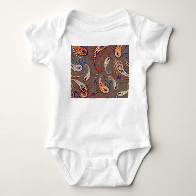 Elegant Paisley Print: Vintage Pattern Baby Bodysuit (Front)