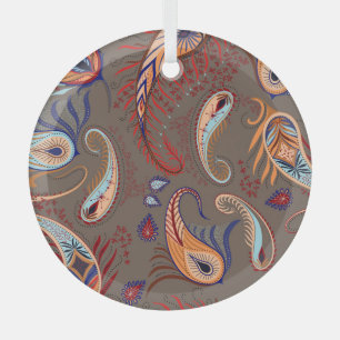Elegant Paisley Print: Vintage Pattern Glass Tree Decoration