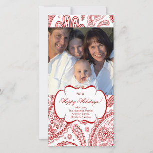 Elegant Paisley Swirl Frame Christmas Photo Card. Holiday Card
