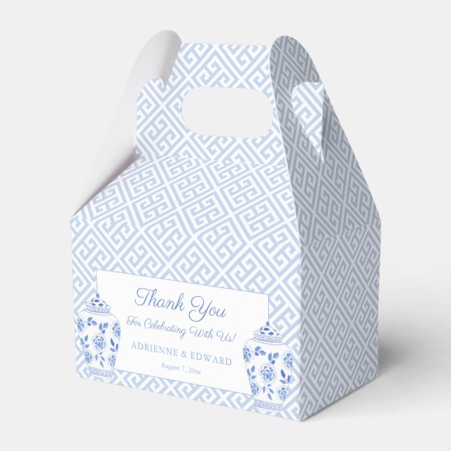 Elegant Pale Blue And White Greek Key Wedding Favour Box (Front Side)