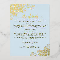Elegant Pale Blue & Gold Foil Wedding Details Card