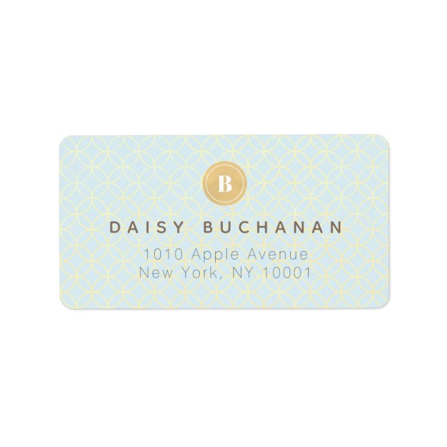 Elegant Pale Blue Gold Monogram Address Label (Front)