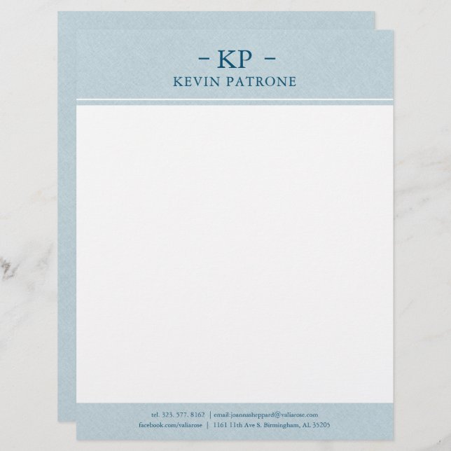 Elegant Pale Blue Linen Minimalistic Text Custom Letterhead (Front/Back)