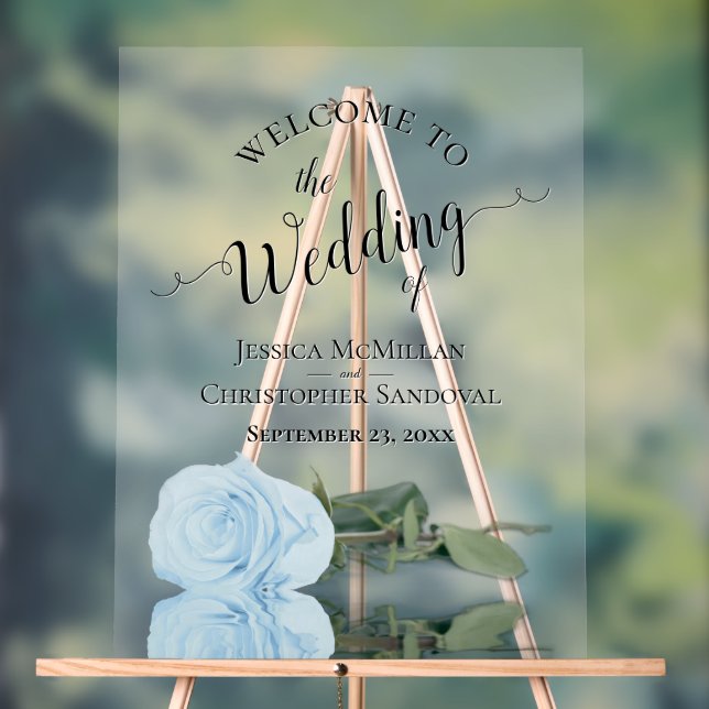 Elegant Pale Blue Rose Romantic Wedding Welcome Acrylic Sign (Neutral)