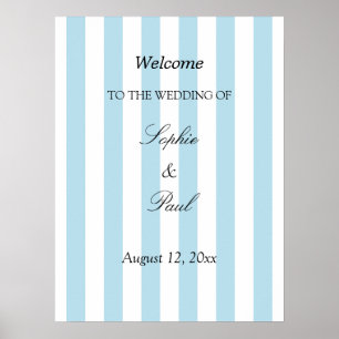 Elegant Pale Blue Stripes Wedding Welcome Poster