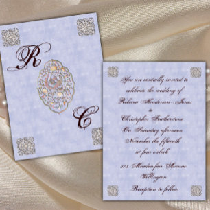 Elegant Pale Blue Vintage Wedding Invitation