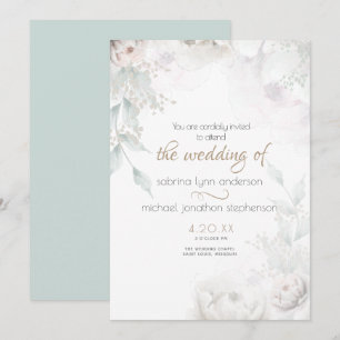 Elegant Pale Blush Coral And White Peonies Invitation