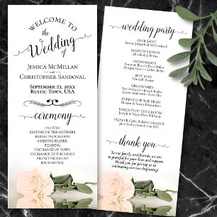 Elegant Pale Blush Peach Rose Romantic Wedding Programme