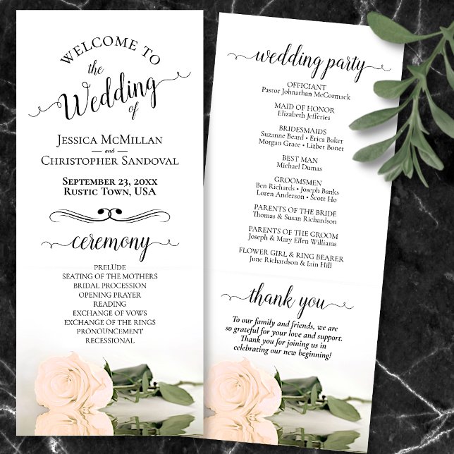 Elegant Pale Blush Peach Rose Romantic Wedding Programme (Front and Back)