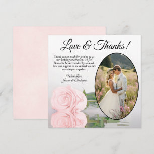 Elegant Pale Blush Pink Rose Oval Photo Wedding Thank You Card