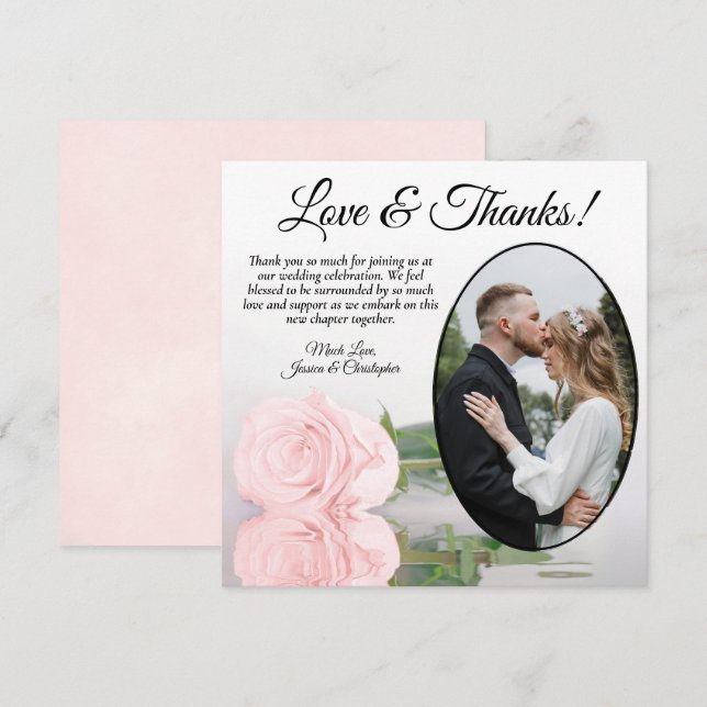 Elegant Pale Blush Pink Rose Oval Photo Wedding Thank You Card (Front/Back)