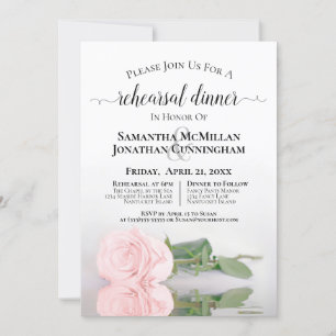 Elegant Pale Blush Pink Rose Wedding Rehearsal Invitation