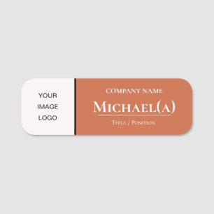 Elegant Pale Copper Orange And White Business LOGO Name Tag
