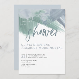 Elegant Pale Dusty Blue Abstract Brushstrokes Invitation