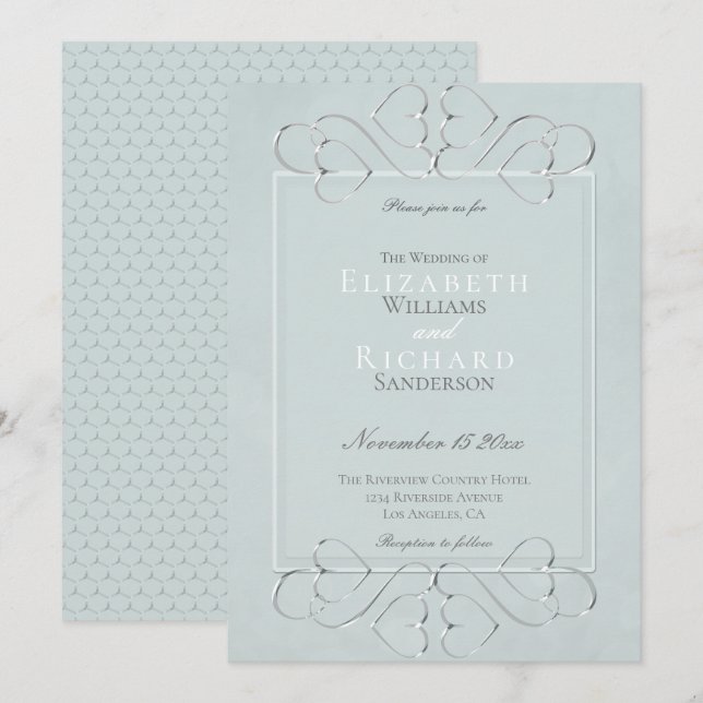 Elegant Pale Dusty Blue Romantic Wedding Invitation (Front/Back)