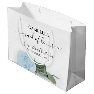 Elegant Pale Dusty Blue Rose Maid of Honor Wedding Large Gift Bag