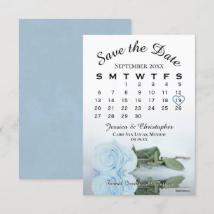 Elegant Pale Dusty Blue Rose Wedding Calendar Save The Date