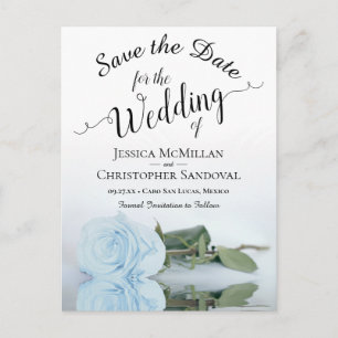 Elegant Pale Dusty Blue Rose Wedding Save the Date Announcement Postcard