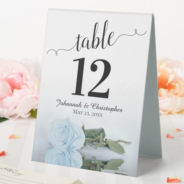 Elegant Pale Dusty Blue Rose Wedding Table Number (In SItu (Wedding))