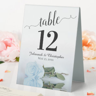Elegant Pale Dusty Blue Rose Wedding Table Number