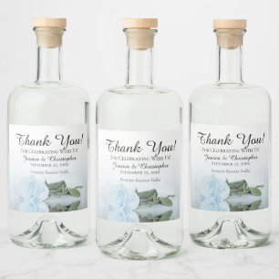 Elegant Pale Dusty Blue Rose Wedding Thank You Liquor Bottle Label