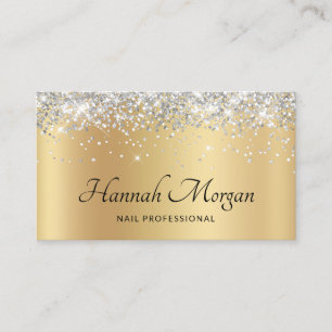 Elegant Pale Gold Satin Ombre Silver Glitter Business Card
