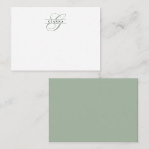 Elegant Pale Green Calligraphy Split Monogram Card