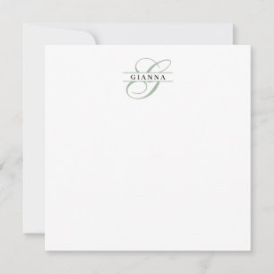 Elegant Pale Green Calligraphy Split Monogram Card