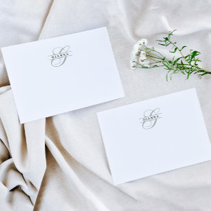 Elegant Pale Green Calligraphy Split Monogram Card