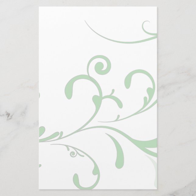 Elegant Pale Green Flourish Stationery (Front)