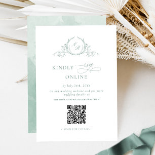 Elegant Pale Green Monogram RSVP Online QR Code Enclosure Card
