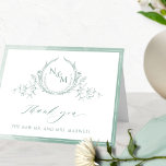 Elegant Pale Green Monogram, Watercolor Wedding Thank You Card<br><div class="desc">Thank your guests with a elegant custom wedding thank you card! Design with delicate pale green watercolor frame, beautiful pale green hand drawn botanical monogram with couples initials, elegant thank you phrase and text section to personalise it as you wish. Option to add a photograph on inside top section, or...</div>