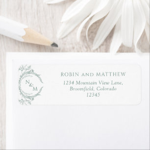Elegant Pale Green Monogram Wedding Return Address