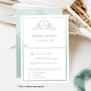 Elegant Pale Green Monogram with Watercolor RSVP