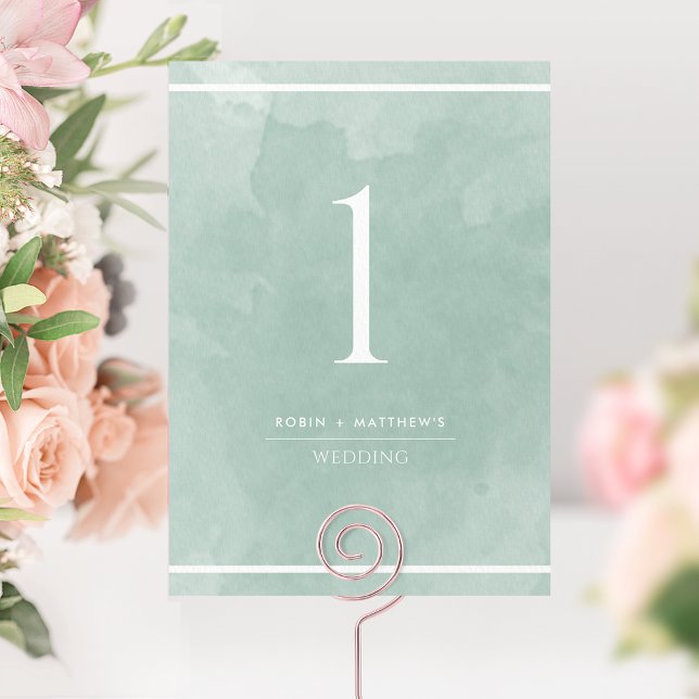 Elegant Pale Green Watercolor Table Number (Creator Uploaded)