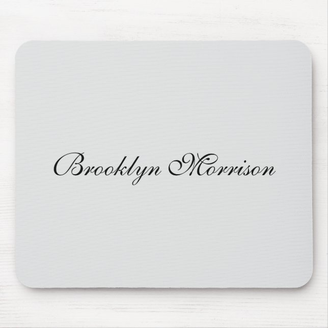 Elegant pale grey custom script monogram name mouse mat (Front)