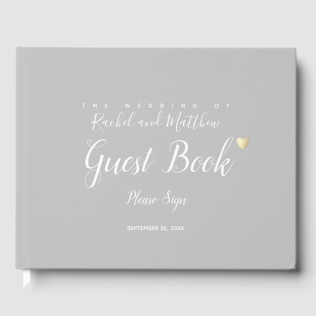 elegant pale grey wedding sign-book guest book (Front)