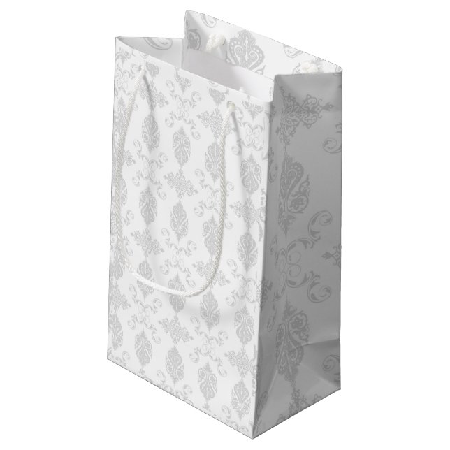 Elegant Pale Grey & White, Weddings Small Gift Bag (Back Angled)