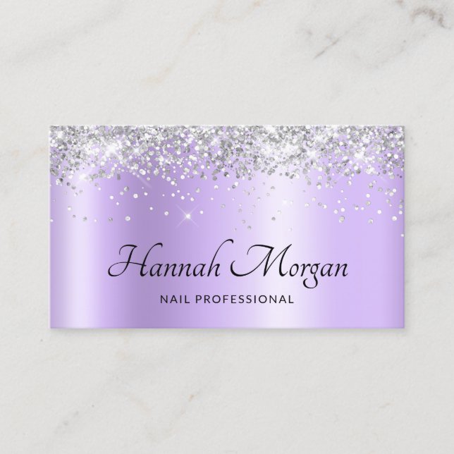 Elegant Pale Lavender Purple Ombre Silver Glitter Business Card (Front)