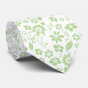 Elegant Pale Lime Green and White Tropical Flowers Tie