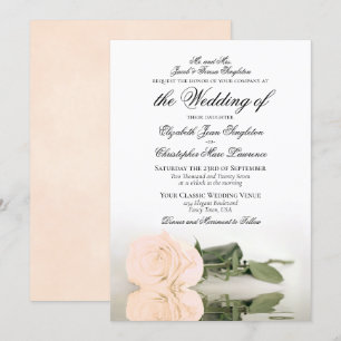 Elegant Pale Orange or Peach Rose Formal Wedding Invitation