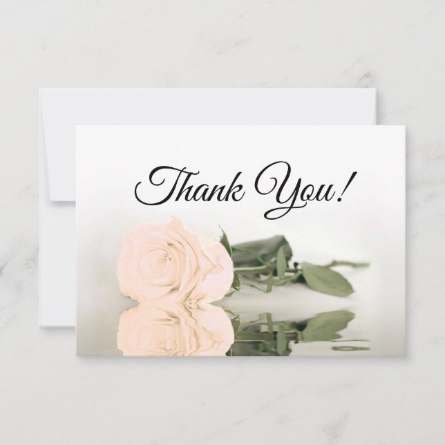 Elegant Pale Peach Mirrored Rose Simple Wedding Thank You Card (Front)