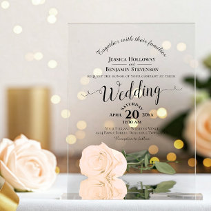 Elegant Pale Peach Rose Lacy Calligraphy Wedding Acrylic Invitations