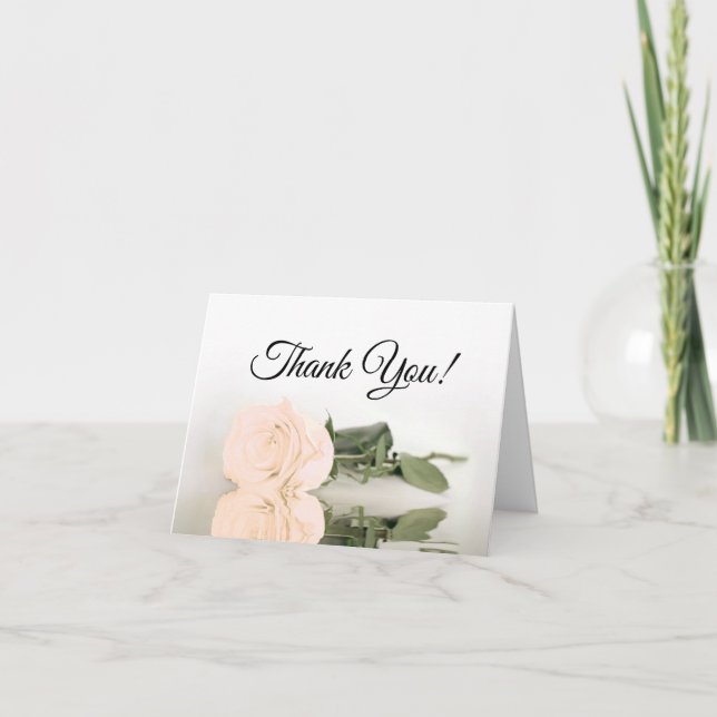 Elegant Pale Peach Rose Wedding Photo Inside Thank You Card (Front)