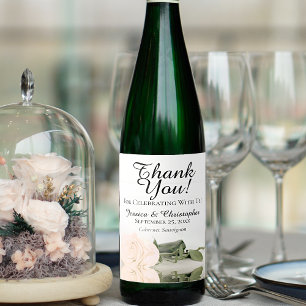Elegant Pale Peach Rose Wedding Thank You Wine Label